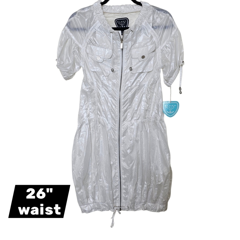 Blanc Noir - White - Sporty Pleated Windbreaker Jacket - S